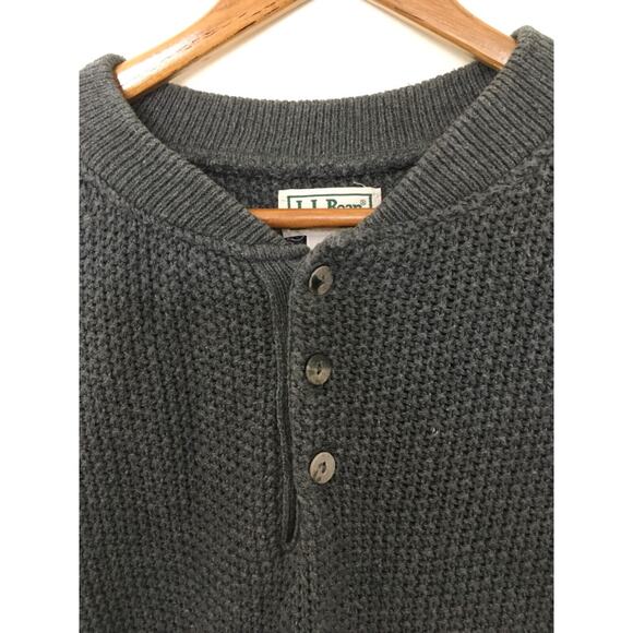 VTG LL Bean Knit Fisherman Henley Sweater Mens Sz L Gray BA50 Cotton Made In USA - Picture 3 of 13